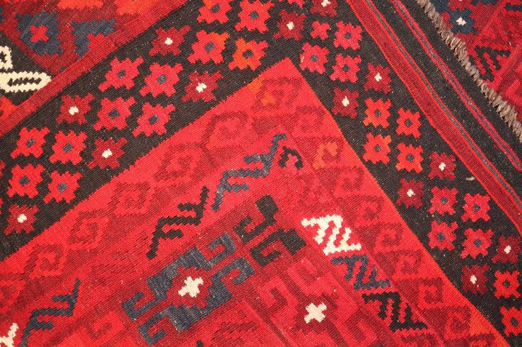 Large Kilim Rug 7'9 x 11'9 ft 237 x 359 – Wool Flatweave Area Rug | Red Geometric Tribal Carpet