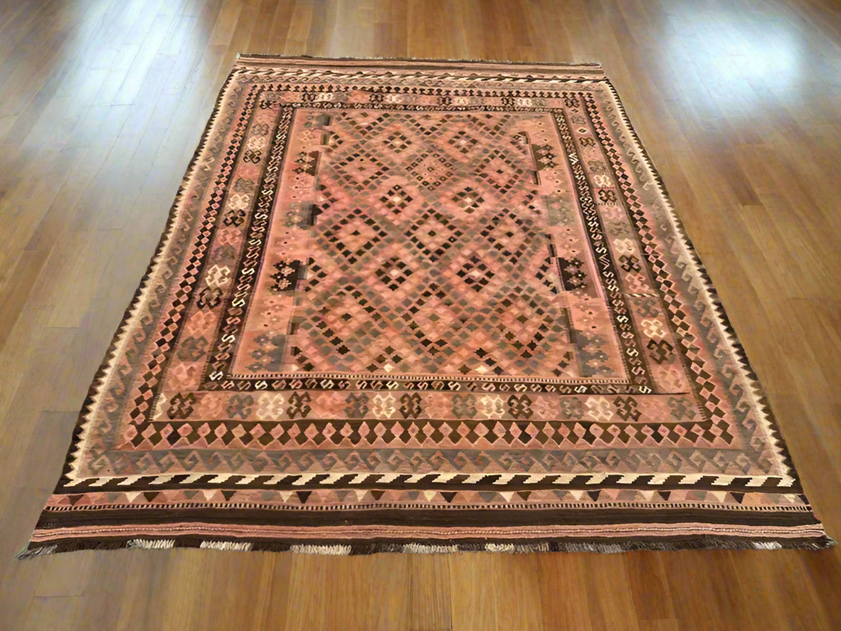 Antique Afghan Handmade Kilim Rug 304 x 244 cm | Terracotta & Brown Tribal Wool Carpet