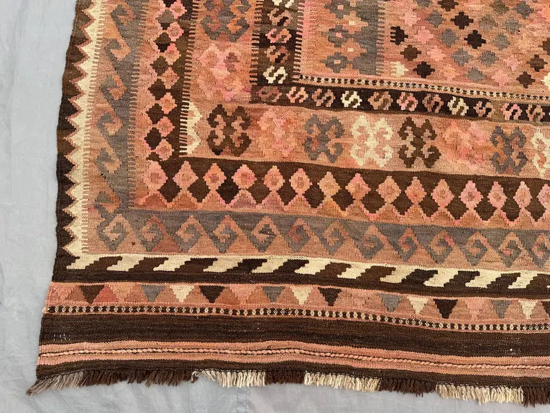 Antique Afghan Handmade Kilim Rug 304 x 244 cm | Terracotta & Brown Tribal Wool Carpet