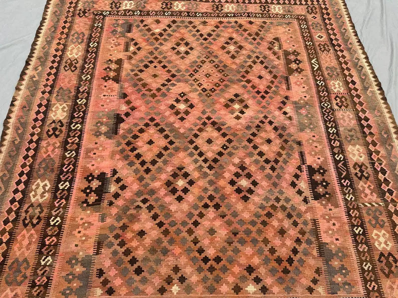 Antique Afghan Handmade Kilim Rug 304 x 244 cm | Terracotta & Brown Tribal Wool Carpet