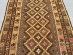 Vintage Afghan Kilim Rug – Handwoven Flatweave in Brown, Beige & Pink Accents – 280 x 200 cm Tribal Wool Carpet