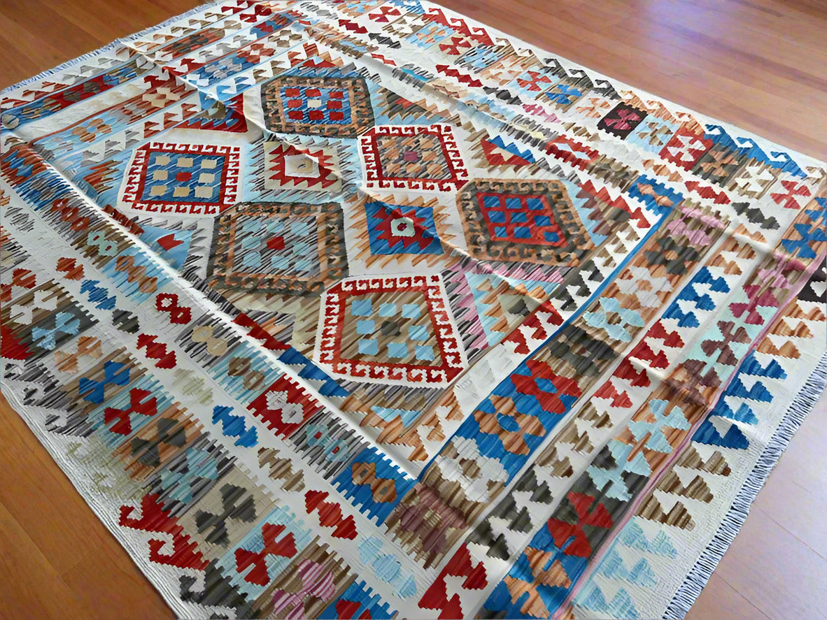 Afghan Kilim Rug 168x203 cm – Handwoven Wool Flatweave Tribal Boho Carpet