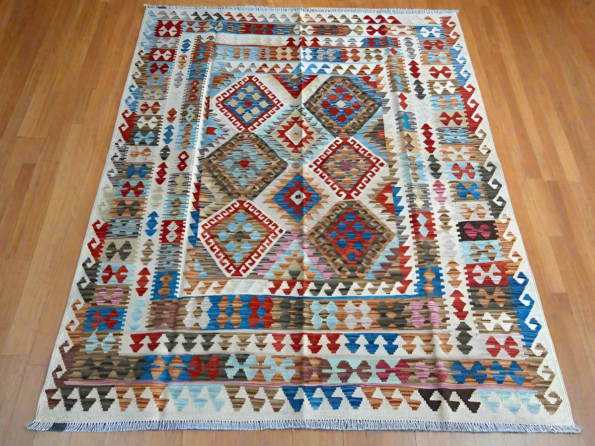 Afghan Kilim Rug 168x203 cm – Handwoven Wool Flatweave Tribal Boho Carpet