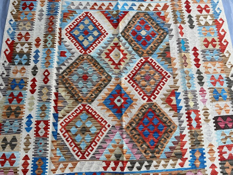 Afghan Kilim Rug 168x203 cm – Handwoven Wool Flatweave Tribal Boho Carpet