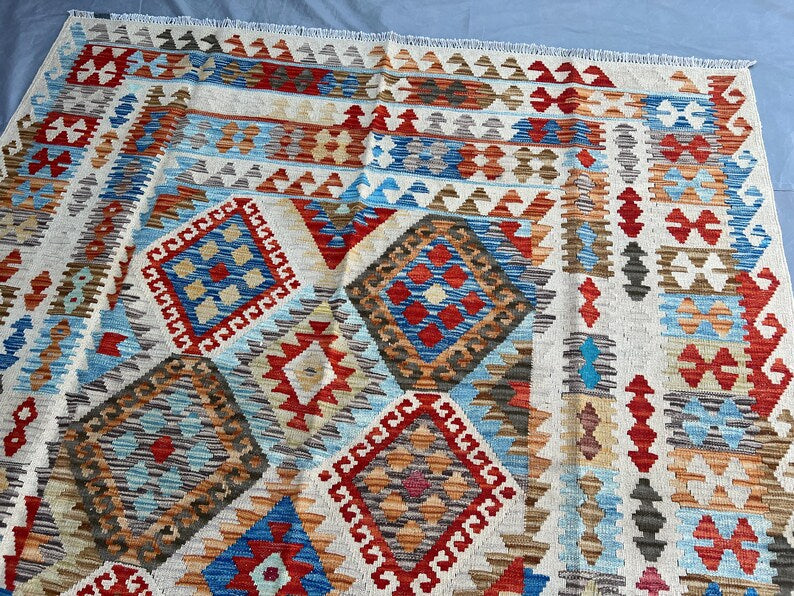 Afghan Kilim Rug 168x203 cm – Handwoven Wool Flatweave Tribal Boho Carpet
