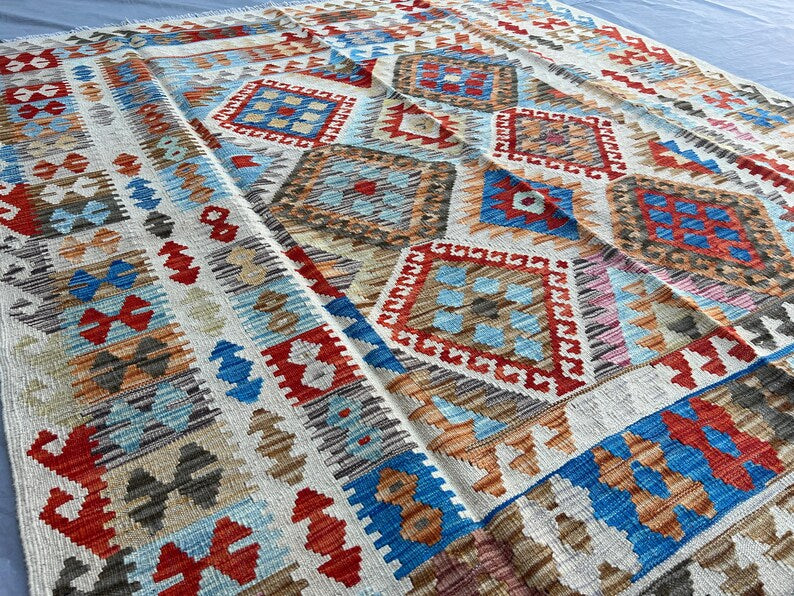 Afghan Kilim Rug 168x203 cm – Handwoven Wool Flatweave Tribal Boho Carpet