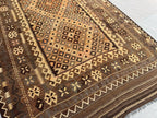 Vintage Afghan Kilim Rug – Handwoven Wool Flatweave 187x386 cm | Brown Beige Tribal Runner