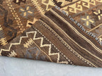 Vintage Afghan Kilim Rug – Handwoven Wool Flatweave 187x386 cm | Brown Beige Tribal Runner