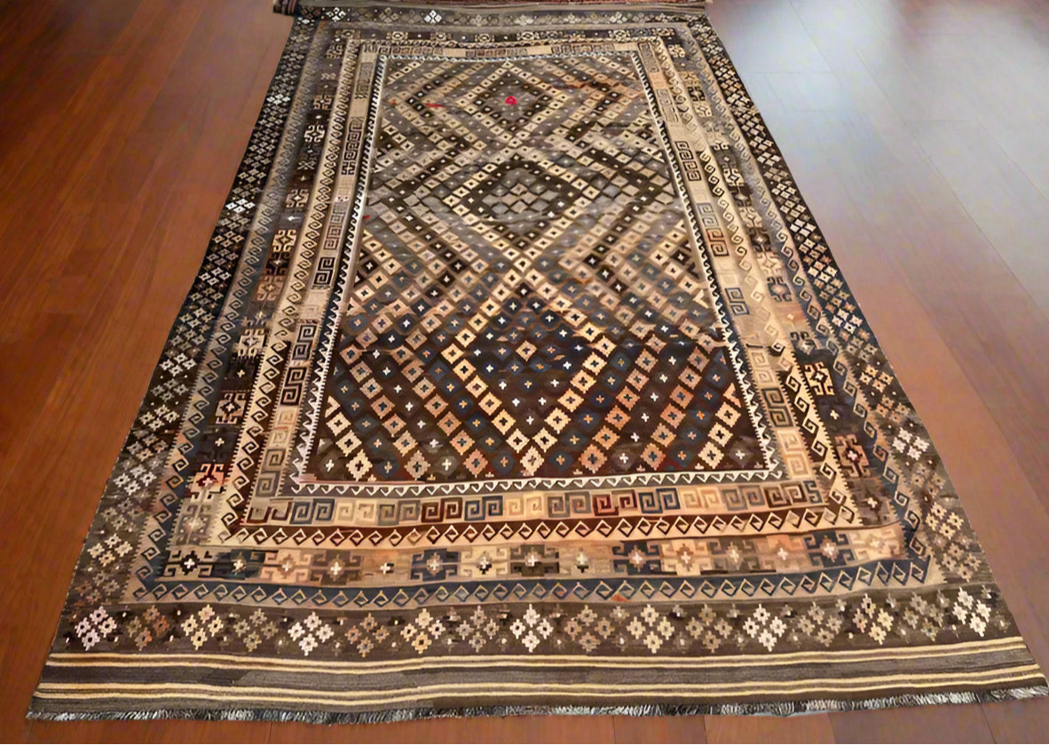 Oversized Afghan Kilim Rug – Handwoven Wool Flatweave 245x427 cm | Large Tribal Geometric Area Rug
