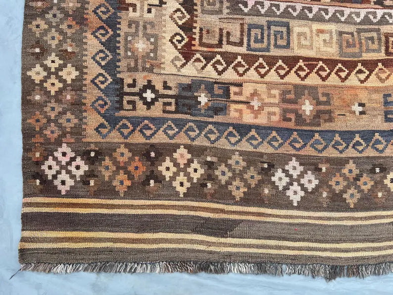 Oversized Afghan Kilim Rug – Handwoven Wool Flatweave 245x427 cm | Large Tribal Geometric Area Rug