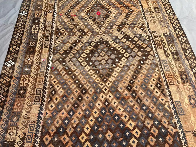 Oversized Afghan Kilim Rug – Handwoven Wool Flatweave 245x427 cm | Large Tribal Geometric Area Rug