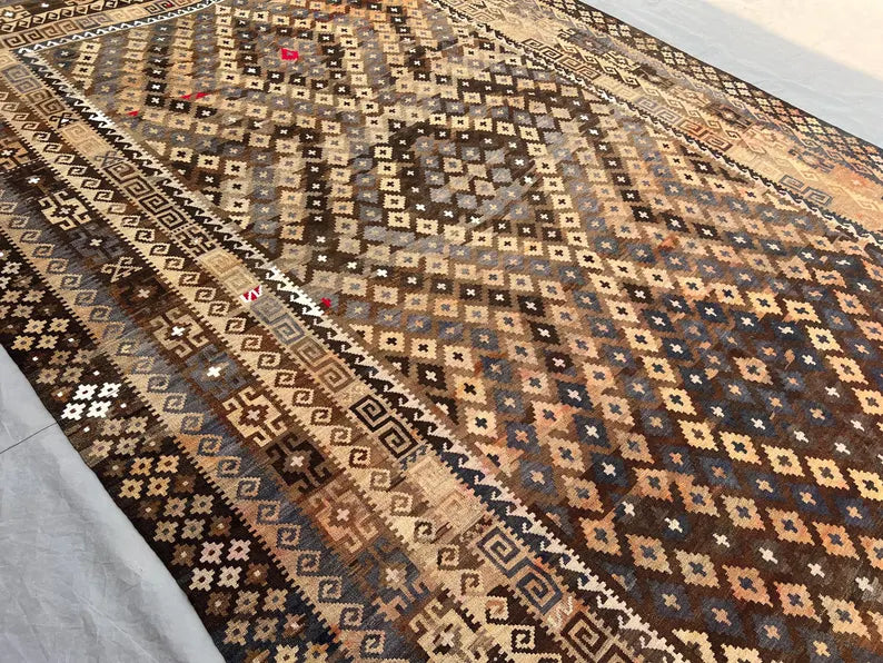 Oversized Afghan Kilim Rug – Handwoven Wool Flatweave 245x427 cm | Large Tribal Geometric Area Rug