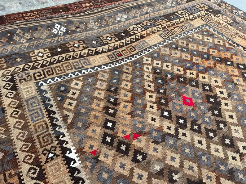 Oversized Afghan Kilim Rug – Handwoven Wool Flatweave 245x427 cm | Large Tribal Geometric Area Rug