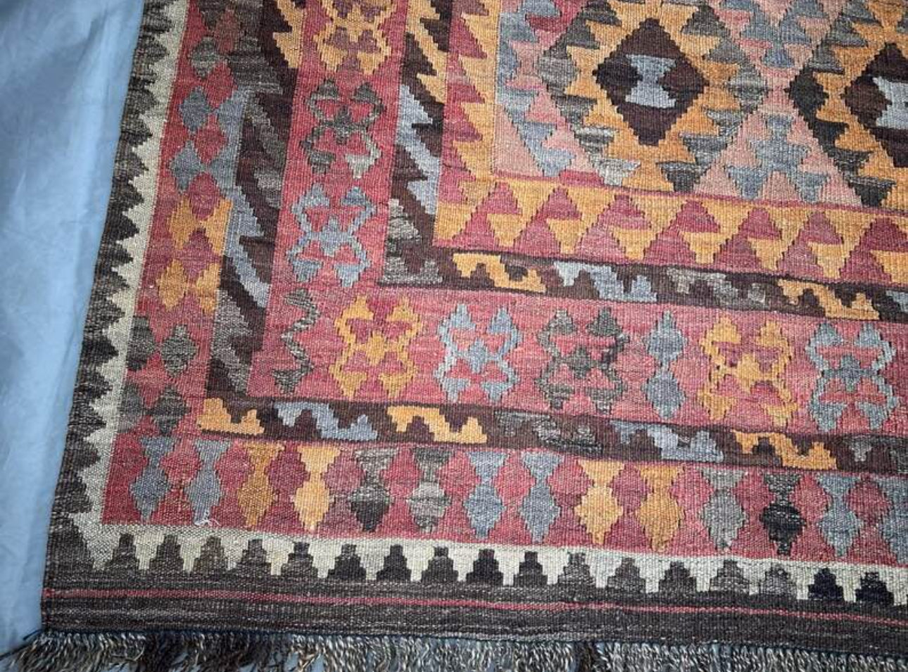 Antique Afghan Kilim Rug 199x287 cm | Handwoven Wool Flatweave | Vintage Tribal Geometric Carpet | Boho & Ethnic Home Decor