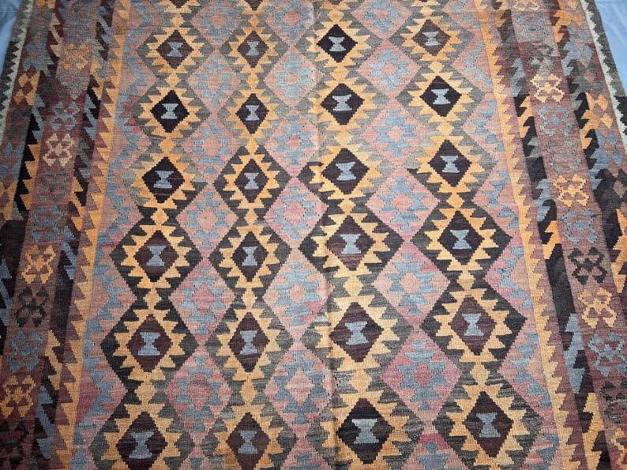 Antique Afghan Kilim Rug 199x287 cm | Handwoven Wool Flatweave | Vintage Tribal Geometric Carpet | Boho & Ethnic Home Decor