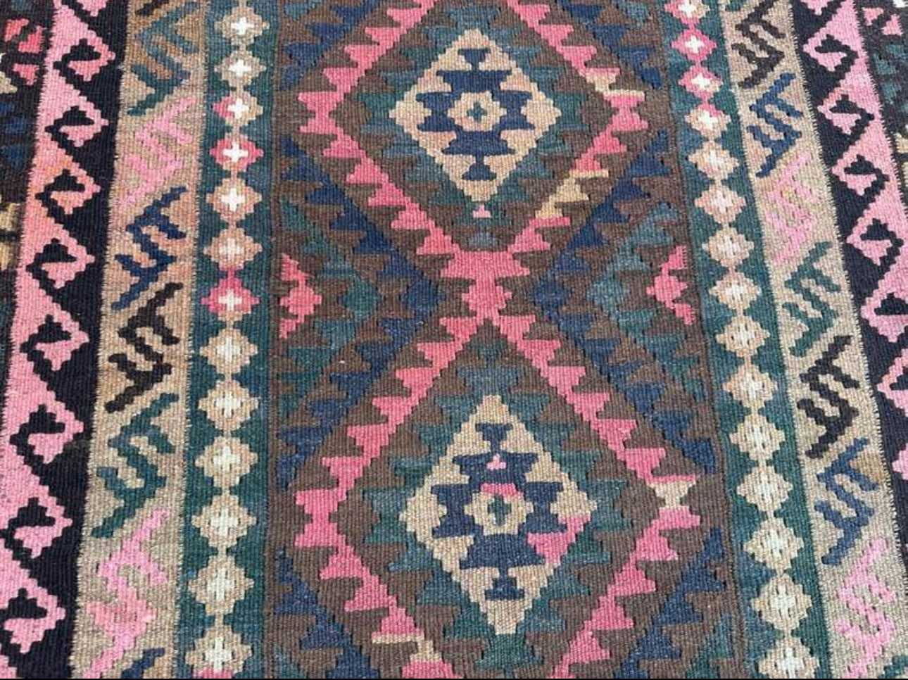 Handmade Afghan Kilim Runner – 101x287 cm | Pink & Brown Tribal Wool Corridor Rug