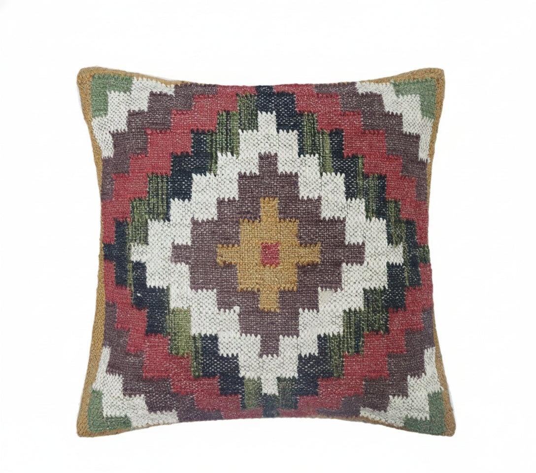Set of 4 Kilim Jute Cushion Covers 45 × 45 cm – Vintage Tribal Pillow Set | Handwoven Home Decor