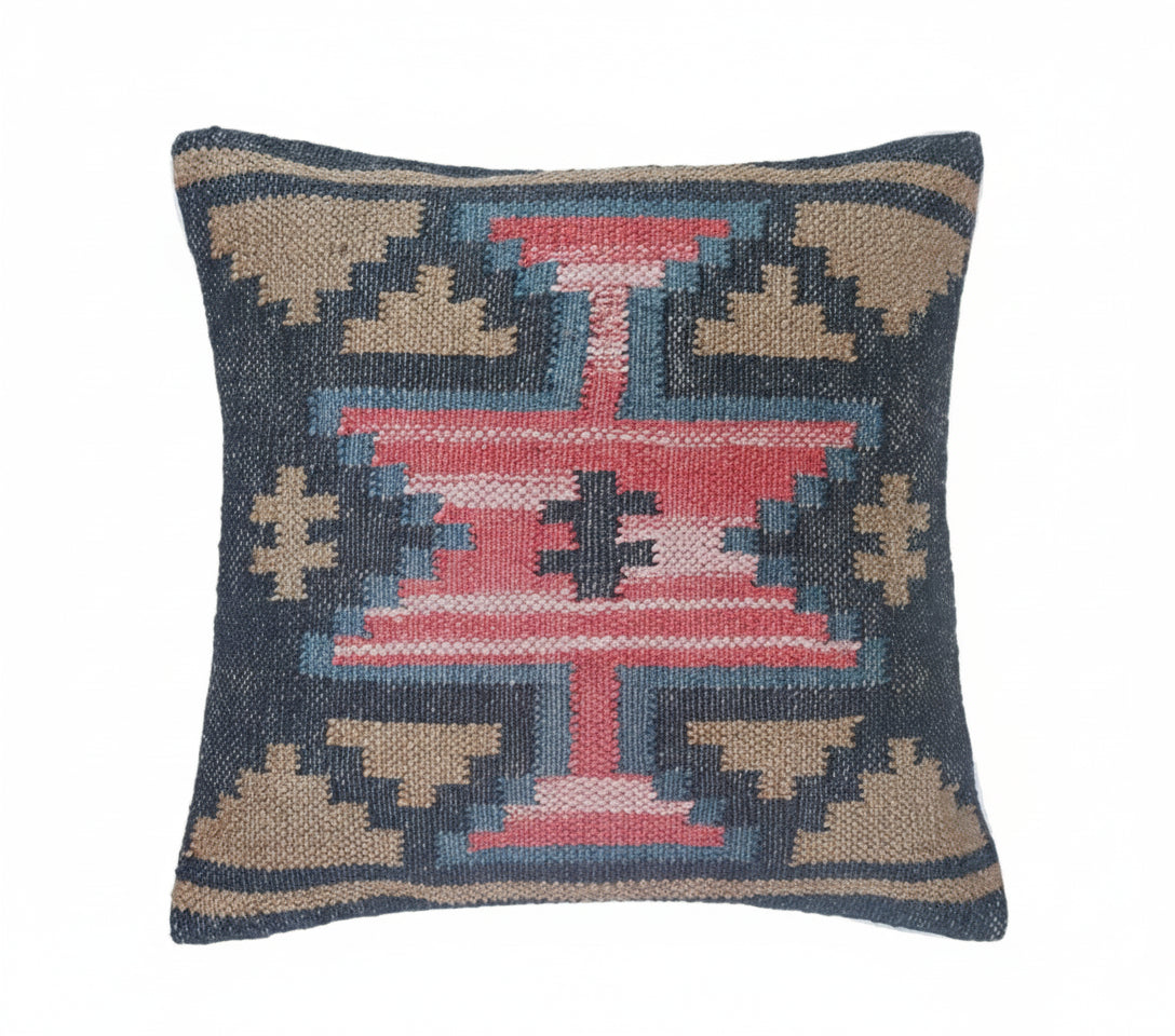 Set of 4 Kilim Jute Cushion Covers 45 × 45 cm – Vintage Tribal Pillow Set | Handwoven Home Decor