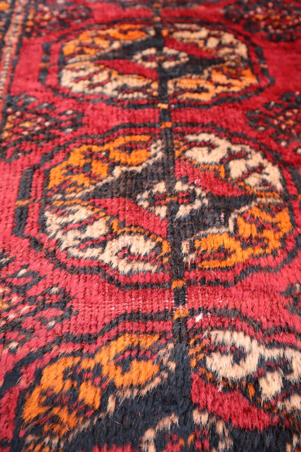 Large Red Afghan Tekke Bokhara Rug 7.0 × 12.8 ft (213 × 390 cm) – Handmade Wool Oriental Carpet | Vintage Living Room Area Rug