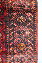 Large Red Afghan Tekke Bokhara Rug 7.0 × 12.8 ft (213 × 390 cm) – Handmade Wool Oriental Carpet | Vintage Living Room Area Rug