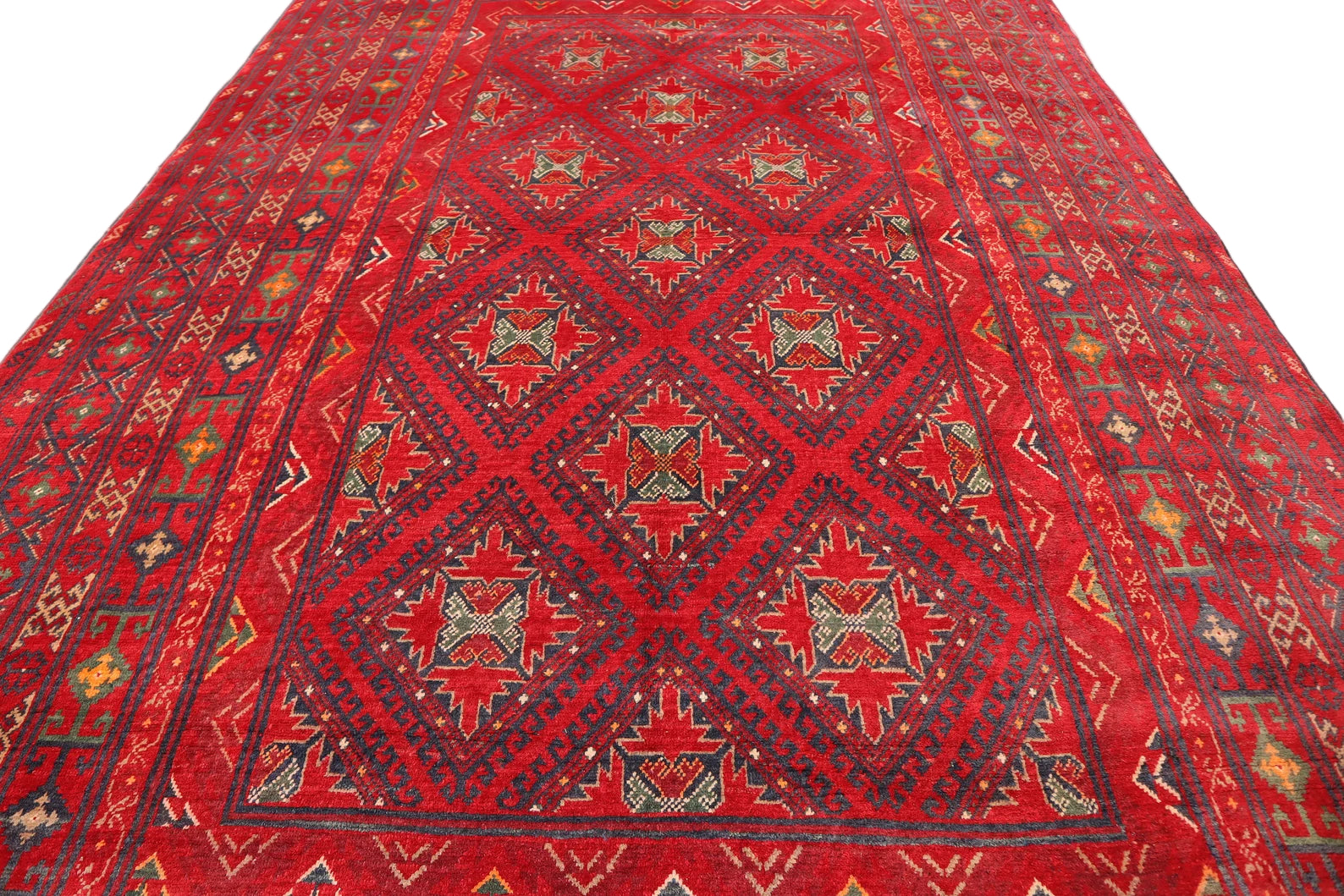 Red Afghan Tribal Rug 6.0 × 9.9 ft (183 × 302 cm) – Large Wool Area Rug | Vintage Handmade Oriental Carpet
