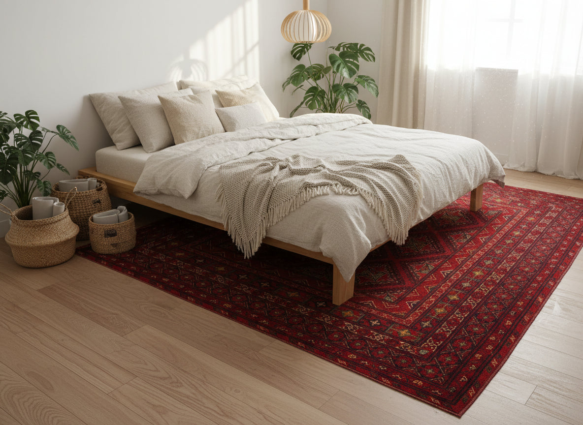 Red Afghan Tribal Rug 6.0 × 9.9 ft (183 × 302 cm) – Large Wool Area Rug | Vintage Handmade Oriental Carpet