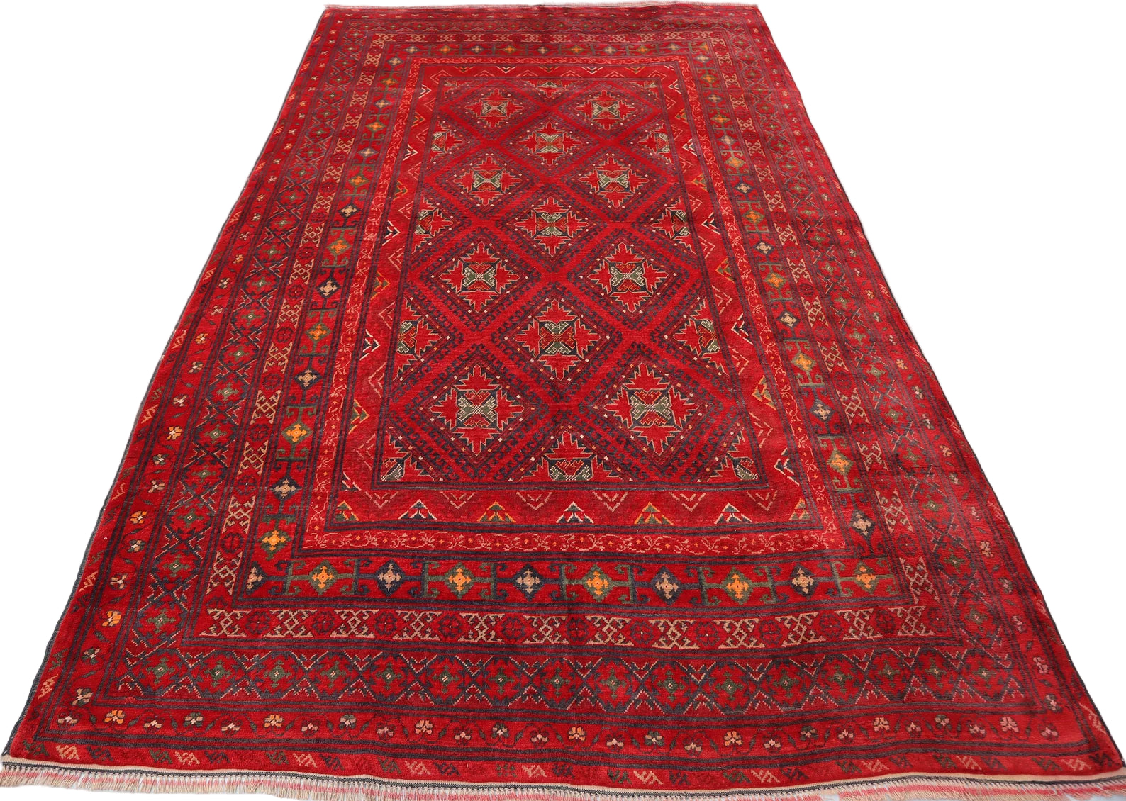 Red Afghan Tribal Rug 6.0 × 9.9 ft (183 × 302 cm) – Large Wool Area Rug | Vintage Handmade Oriental Carpet
