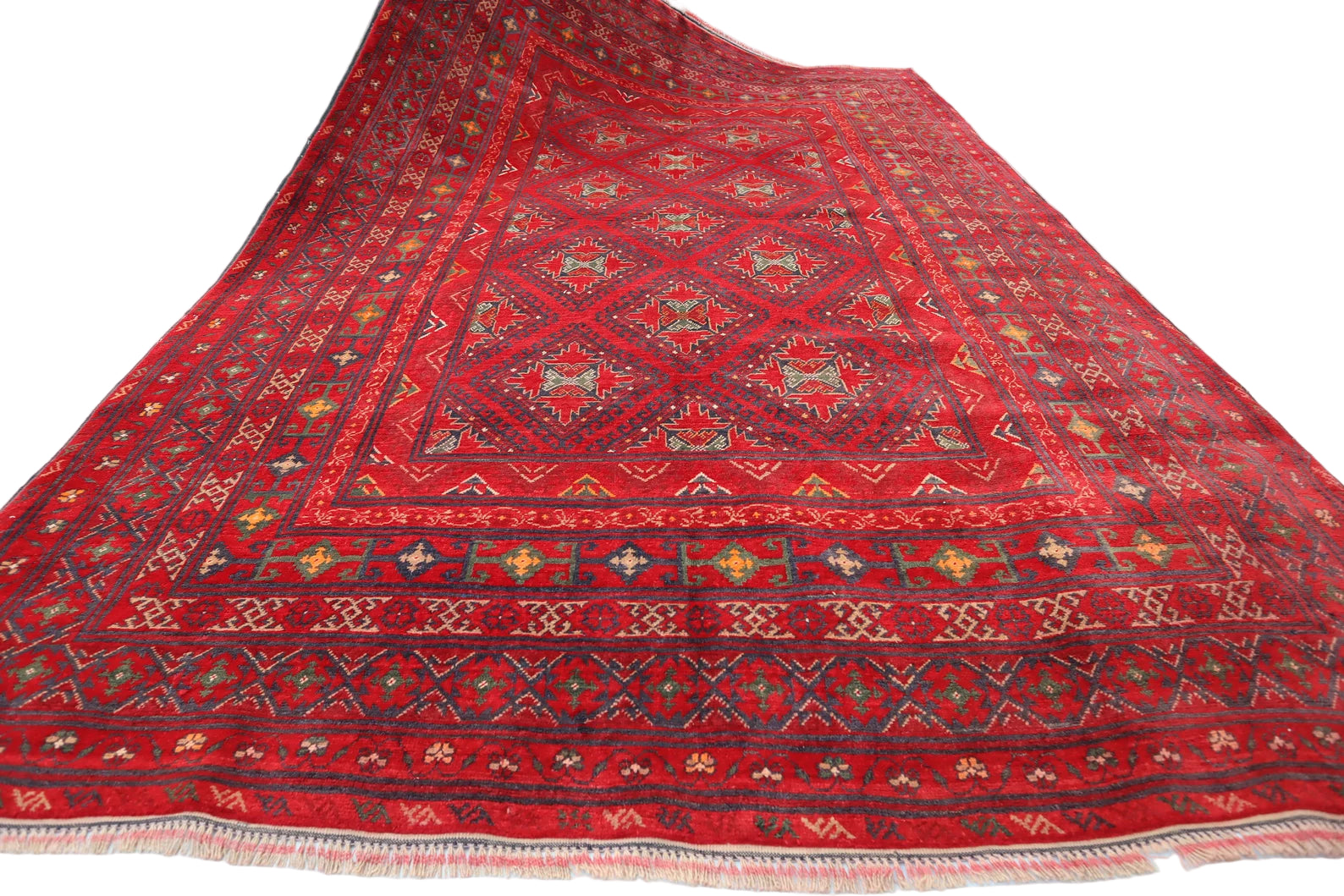 Red Afghan Tribal Rug 6.0 × 9.9 ft (183 × 302 cm) – Large Wool Area Rug | Vintage Handmade Oriental Carpet