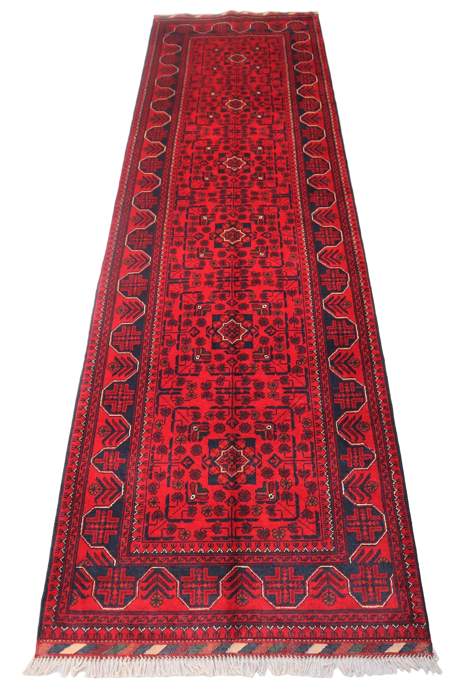 Red Runner Rug 2.8 × 9.3 ft (85 × 283 cm) – Long Hallway Runner | Wool Area Carpet, Handmade Afghan Rug