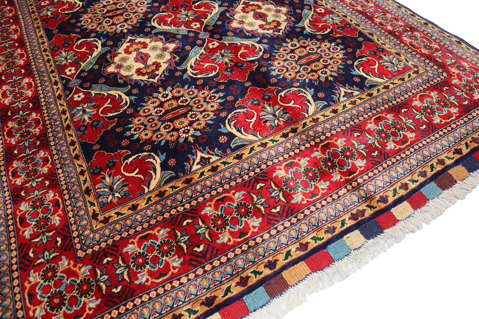 Afghan Floral Rug 201 × 298 cm – Handwoven Wool Carpet | Navy & Red Persian-Inspired Design | 6.6 × 9.8 ft