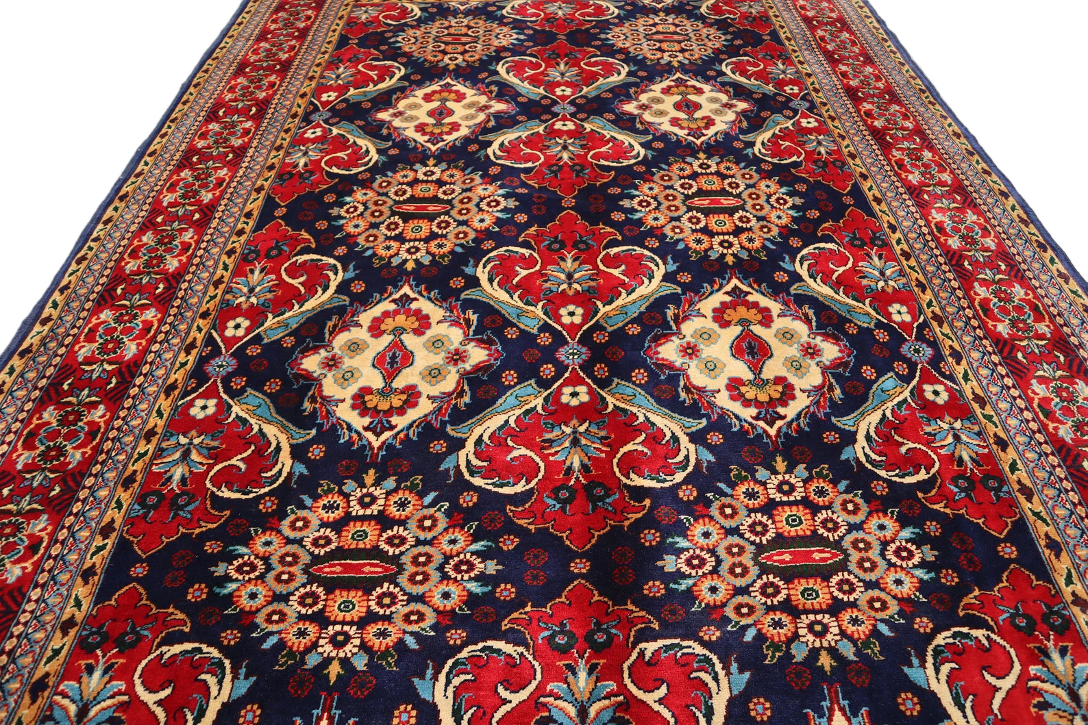 Afghan Floral Rug 201 × 298 cm – Handwoven Wool Carpet | Navy & Red Persian-Inspired Design | 6.6 × 9.8 ft