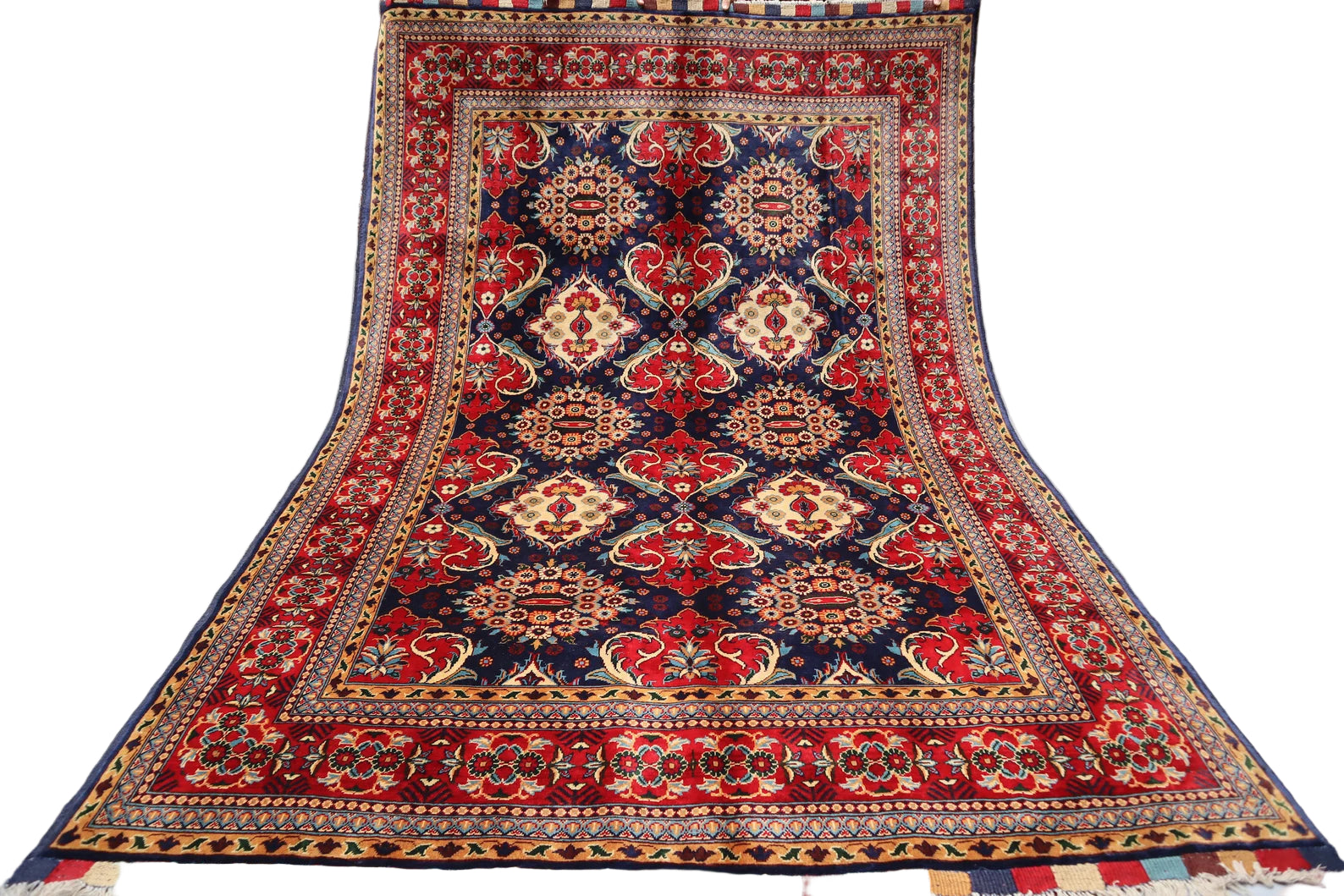 Afghan Floral Rug 201 × 298 cm – Handwoven Wool Carpet | Navy & Red Persian-Inspired Design | 6.6 × 9.8 ft