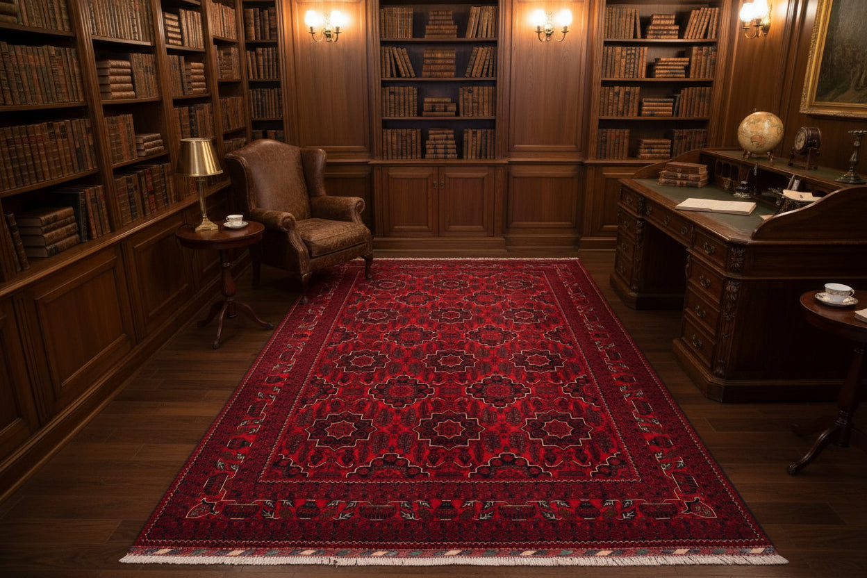 Afghan Khal Mohammadi Rug 6.6 × 10.0 ft (201 × 305 cm) – Highest Quality Hand-Knotted Wool Tribal Red Rug