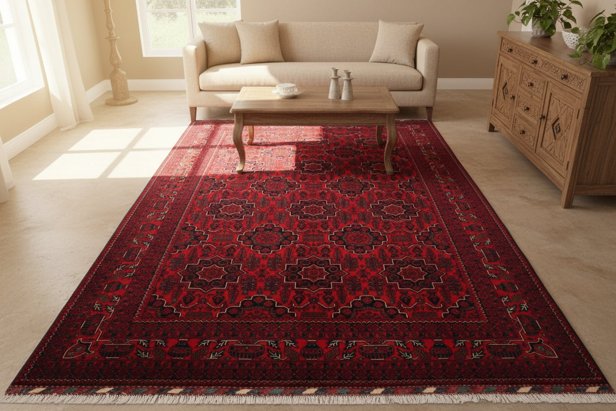 Afghan Khal Mohammadi Rug 6.6 × 10.0 ft (201 × 305 cm) – Highest Quality Hand-Knotted Wool Tribal Red Rug