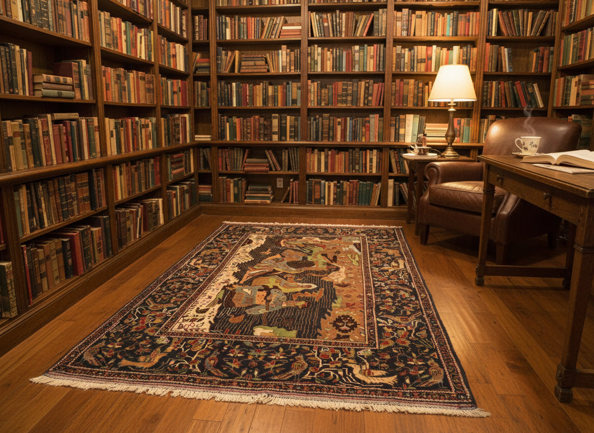 Baluchi Pictorial Rug 4.6 × 6.10 ft (140 × 208 cm) – Wool Area Rug | Unique Artwork Carpet for Living Room