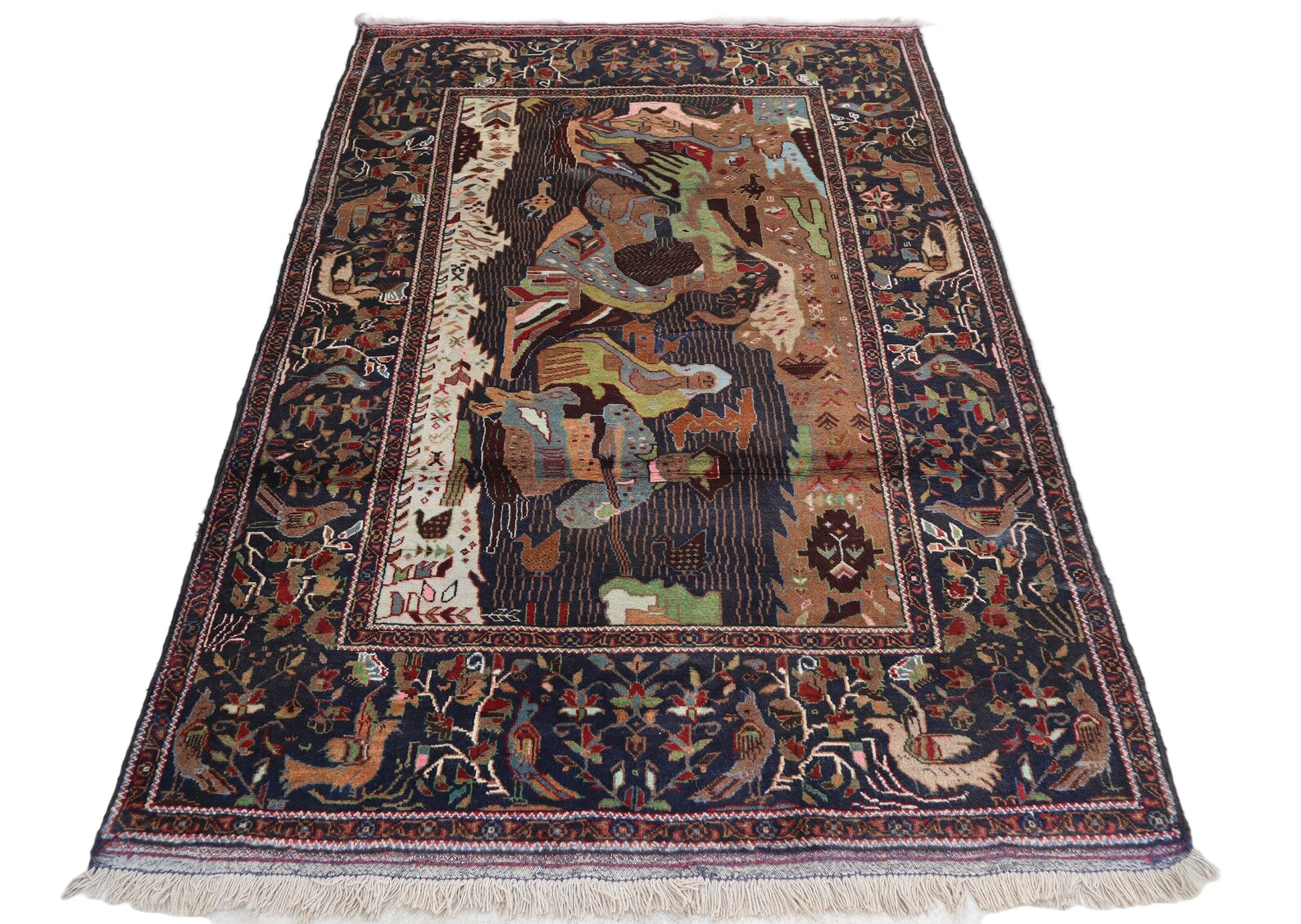 Baluchi Pictorial Rug 4.6 × 6.10 ft (140 × 208 cm) – Wool Area Rug | Unique Artwork Carpet for Living Room
