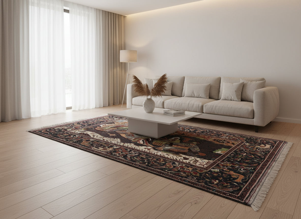 Baluchi Pictorial Rug 4.6 × 6.10 ft (140 × 208 cm) – Wool Area Rug | Unique Artwork Carpet for Living Room