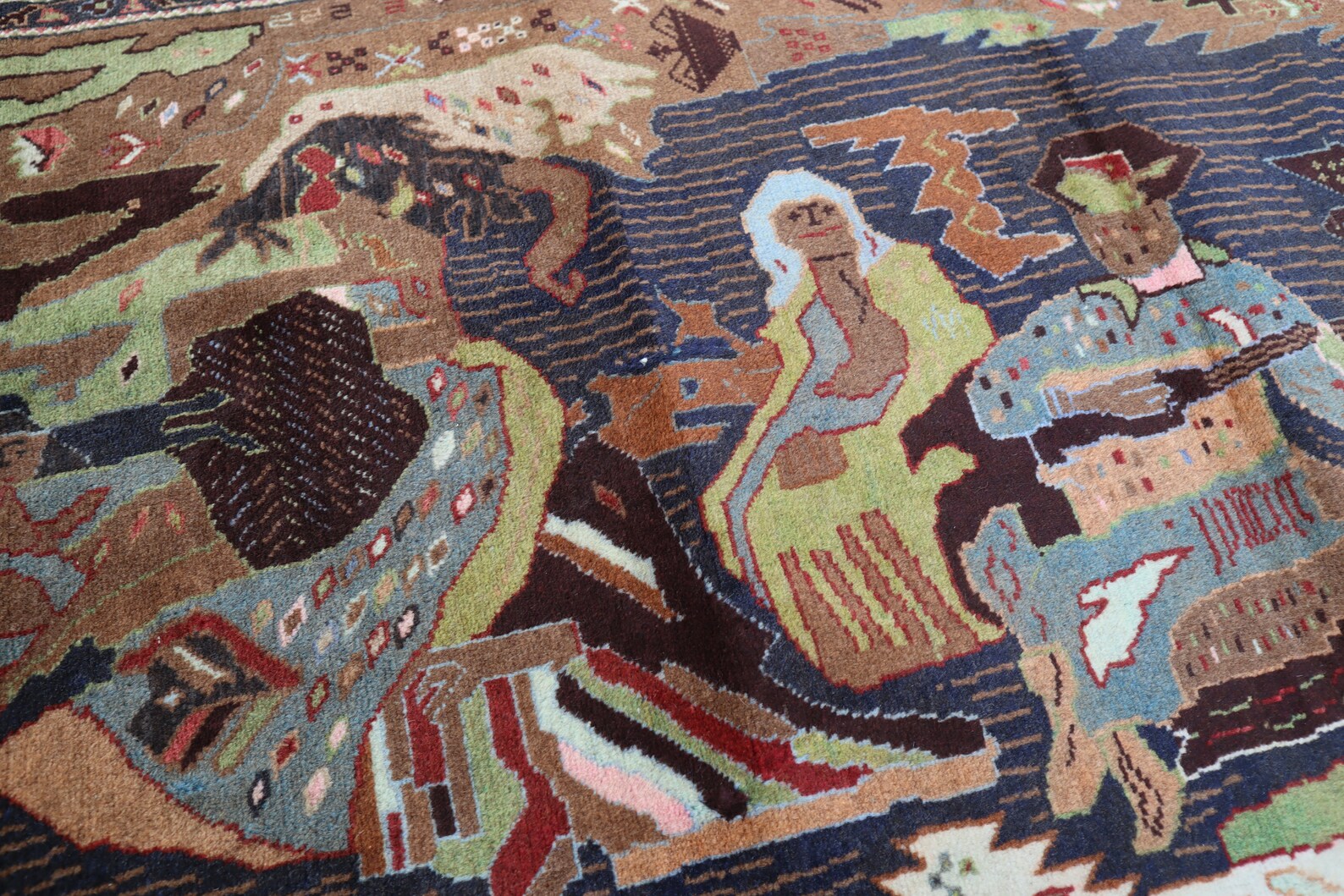 Baluchi Pictorial Rug 4.6 × 6.10 ft (140 × 208 cm) – Wool Area Rug | Unique Artwork Carpet for Living Room
