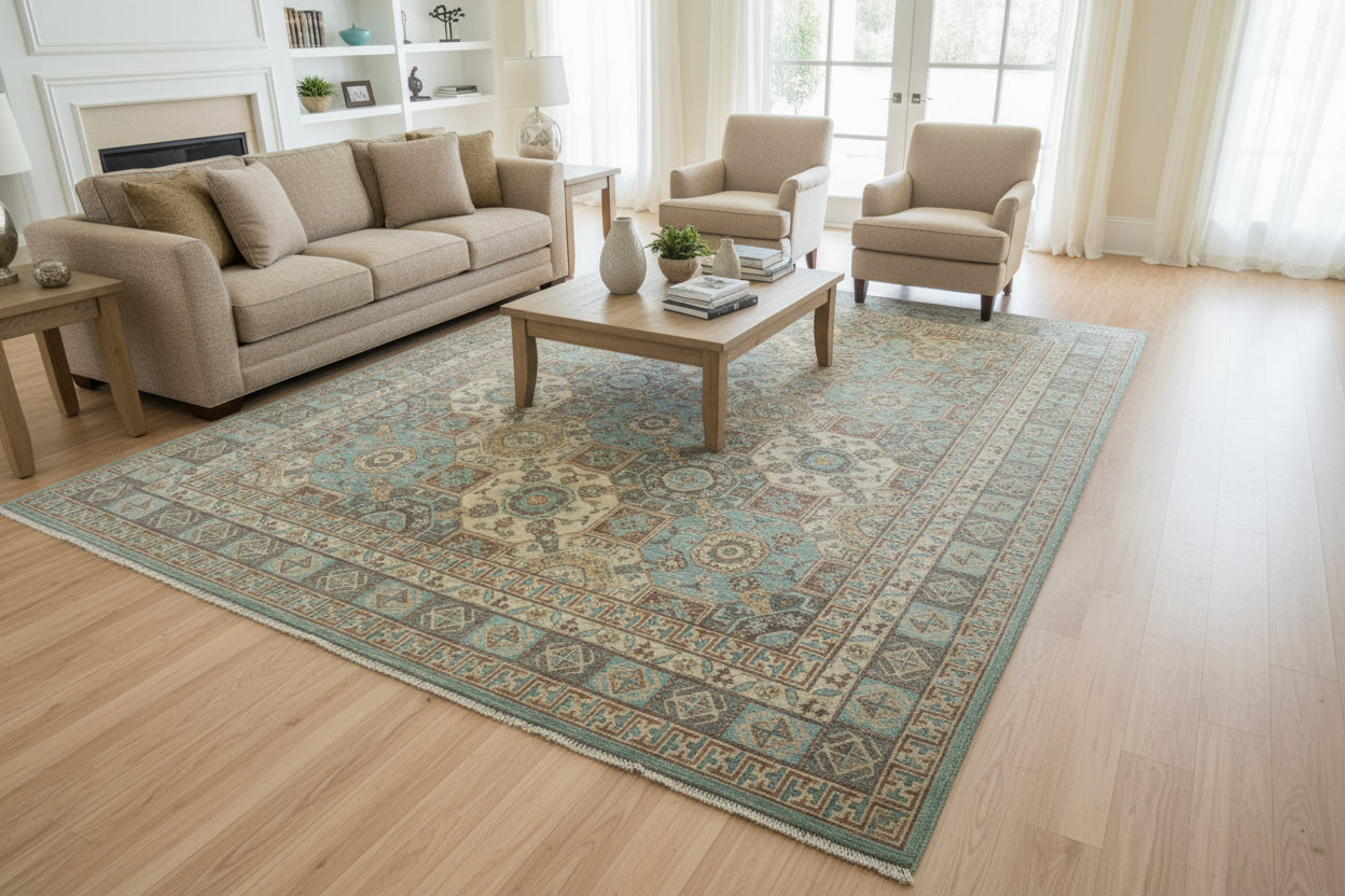 Muted Khotan Rug 8.2x10.0 ft | Handknotted Afghan Wool Carpet | Woven Prestige