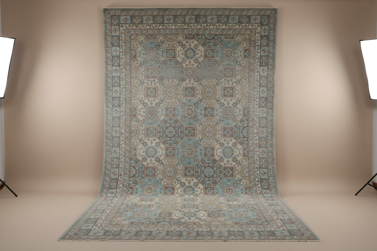 Muted Khotan Rug 8.2x10.0 ft | Handknotted Afghan Wool Carpet | Woven Prestige