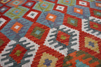 Handmade Afghan Kilim Rug – 201x295 cm | Multicolor Tribal Wool Carpet with Geometric Diamond Motifs