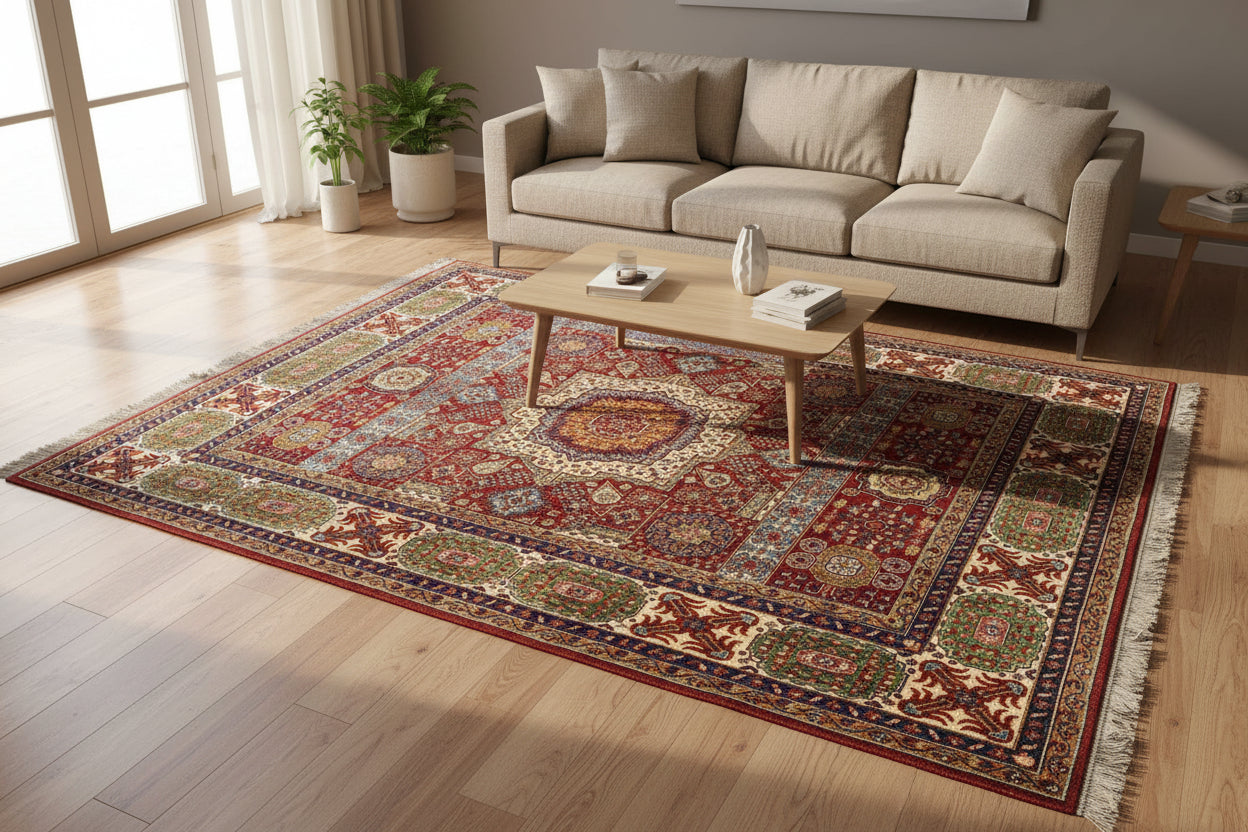 Afghan Mamluk Rug 229 × 292 cm – Handwoven Wool Carpet | Geometric Egyptian-Style Motifs | 7.5 × 9.6 ft
