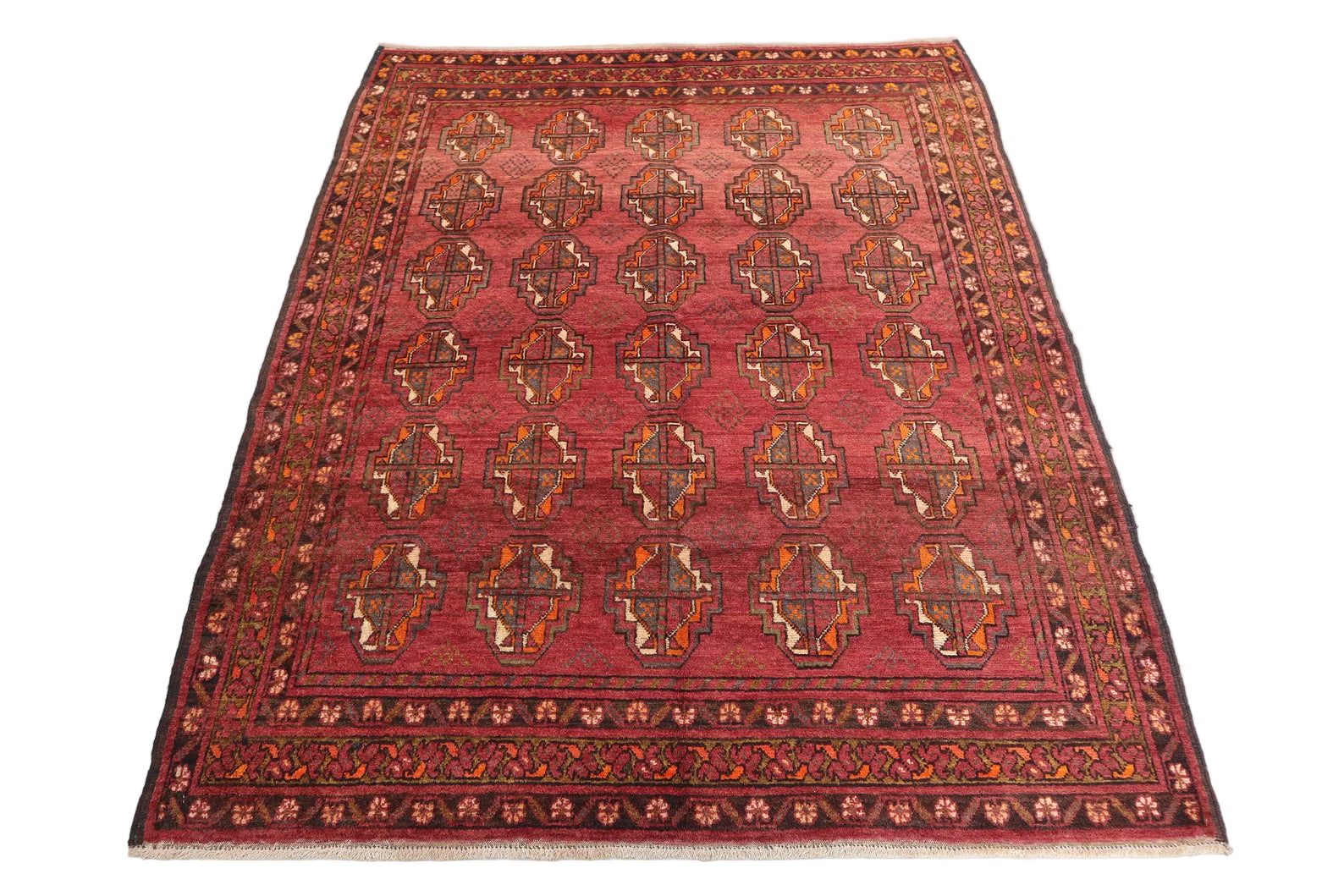 Red Afghan Mori Bokhara Rug 4.6 × 5.8 ft (140 × 177 cm) – Small Wool Area Rug | Handmade Oriental Carpet