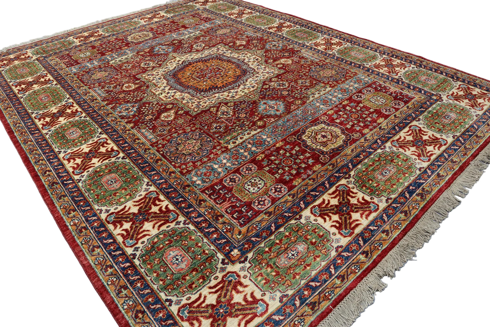 Afghan Mamluk Rug 229 × 292 cm – Handwoven Wool Carpet | Geometric Egyptian-Style Motifs | 7.5 × 9.6 ft