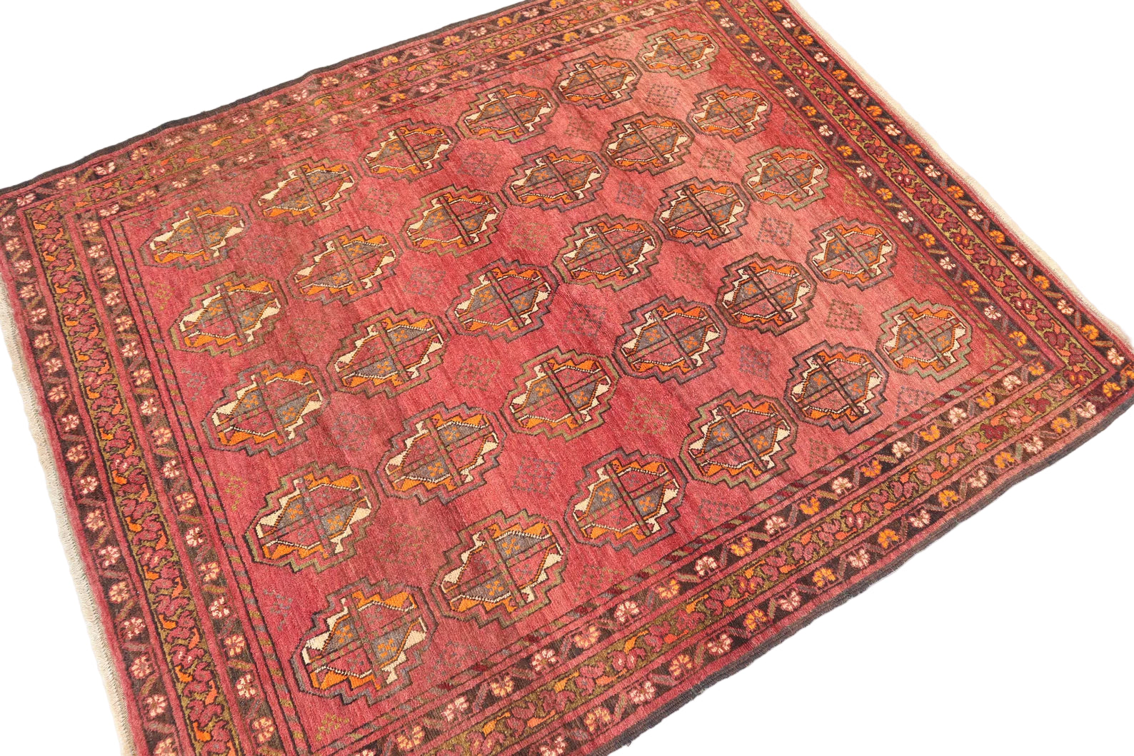 Red Afghan Mori Bokhara Rug 4.6 × 5.8 ft (140 × 177 cm) – Small Wool Area Rug | Handmade Oriental Carpet