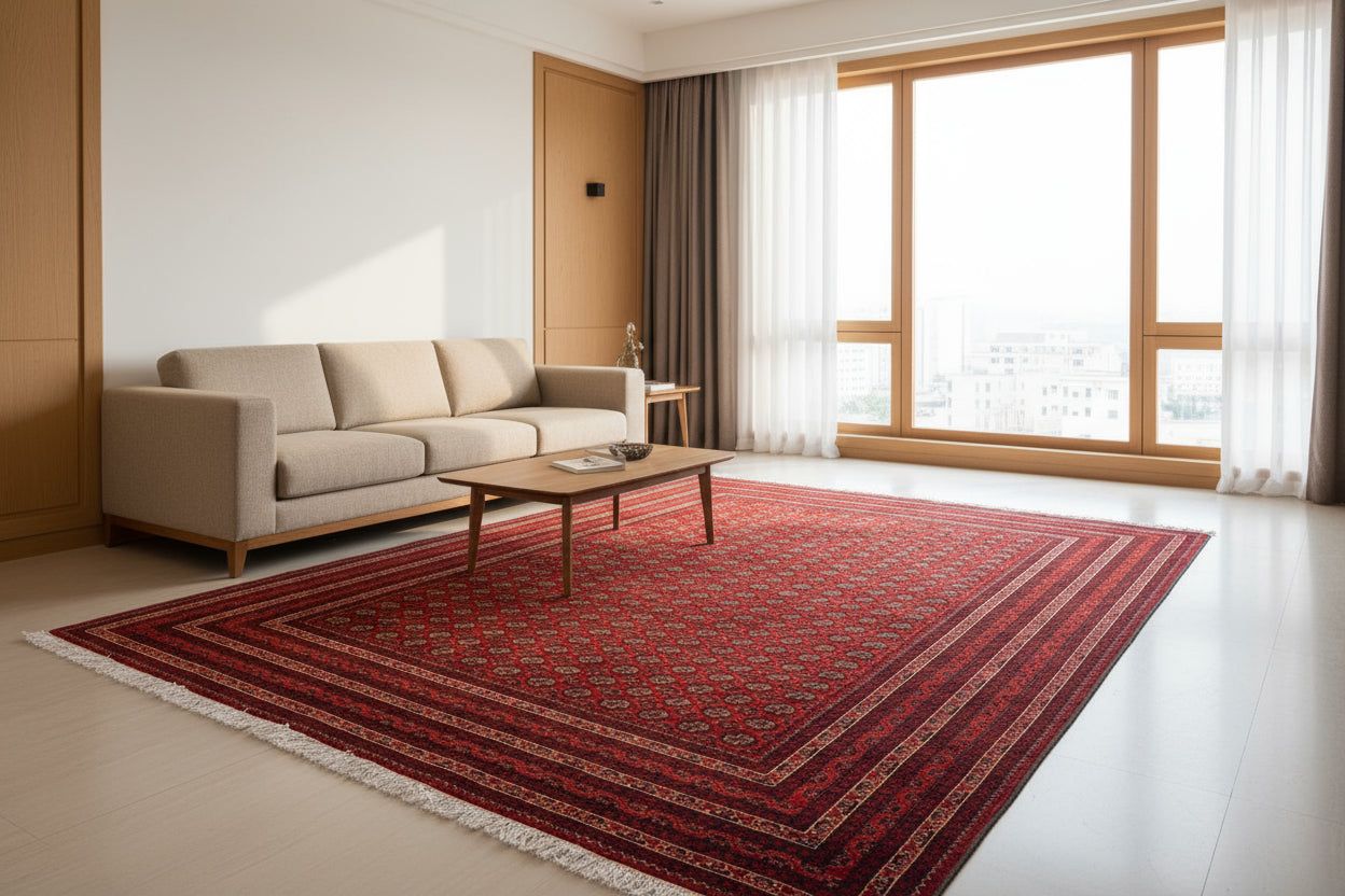 Luxury 6.5x9.6 ft Afghan Bokhara Rug | Handknotted Wool Carpet | Woven Prestige