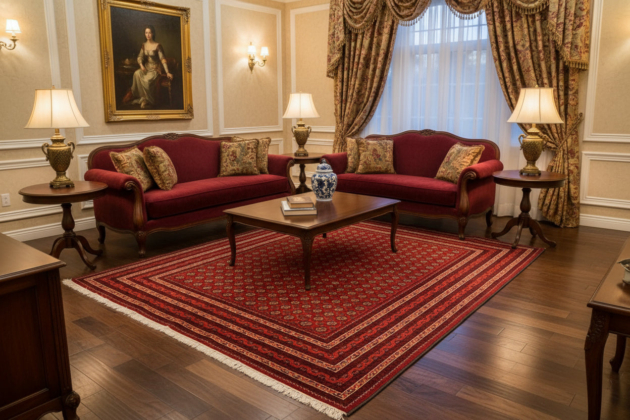 Luxury 6.5x9.6 ft Afghan Bokhara Rug | Handknotted Wool Carpet | Woven Prestige