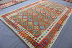 Handmade Afghan Kilim Rug – 204x277 cm | Multicolor Tribal Wool Carpet