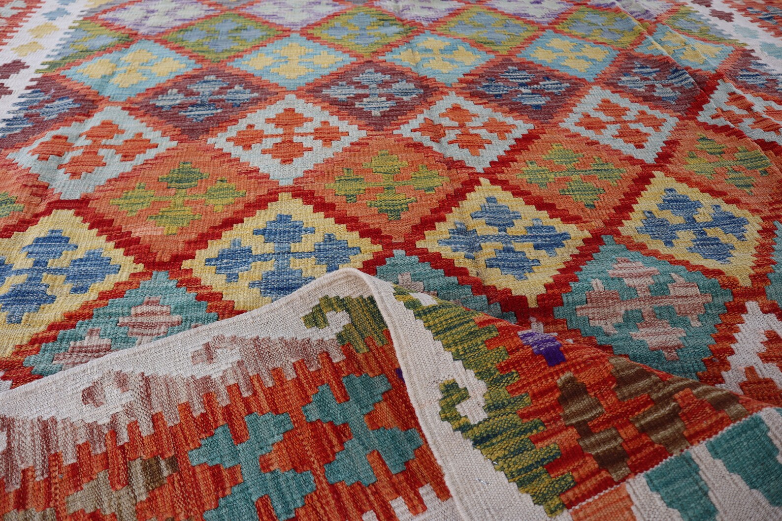 Handmade Afghan Kilim Rug – 204x277 cm | Multicolor Tribal Wool Carpet