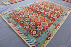 Handmade Afghan Kilim Rug – 210x311 cm | Multicolor Tribal Wool Carpet
